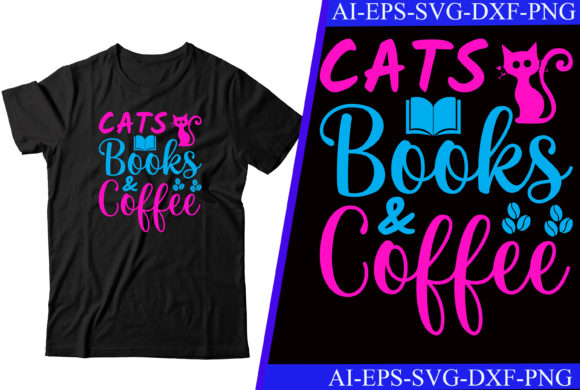 Cats, Books Coffee T-shirt Design