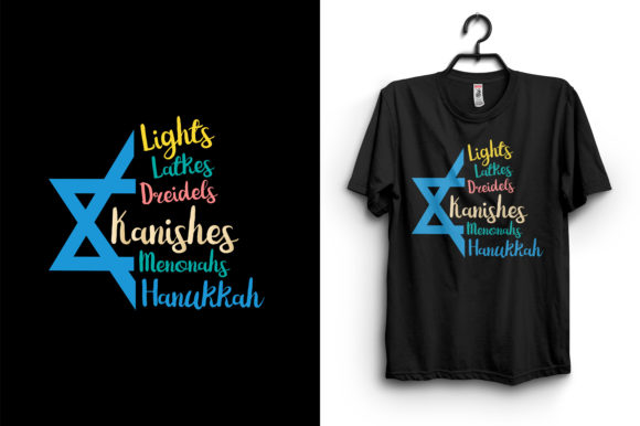 Lights Dreidels Latkes Hanukkah T-Shirt Graphics